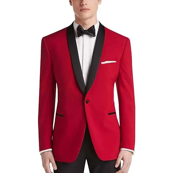 Egara Men's Slim Fit Shawl Lapel Dinner Jacket Red - Size: 38 Long