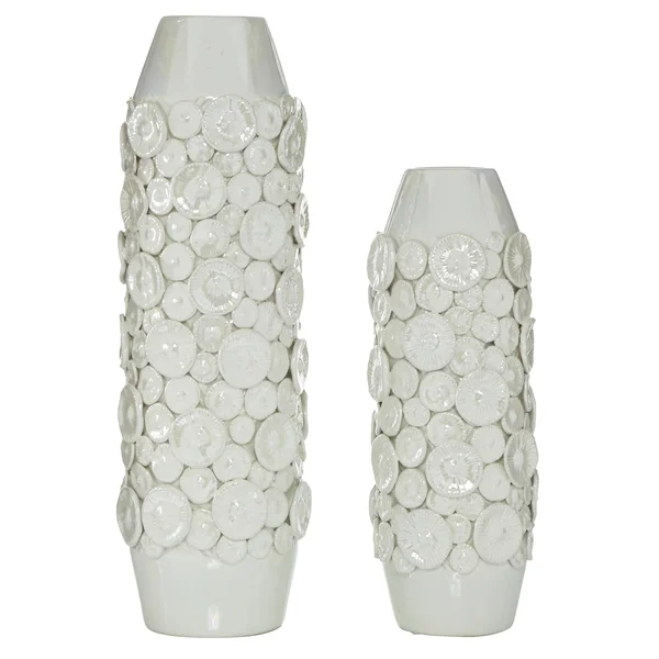 Set of 2 White Stoneware Modern Vase, 23