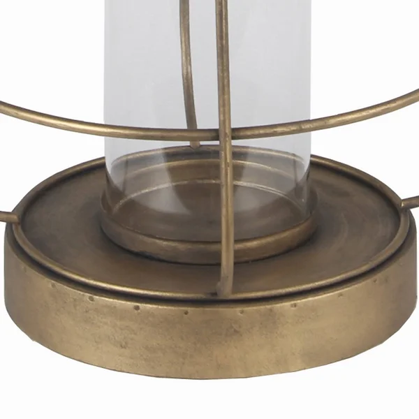 Benjara Bm209961 Cage Type Round Metal Lantern with Top Hook and Stable Base - Large, Gold