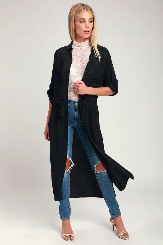 Lulus - Brewer Black Midi Shirt Dress, Size Small, 100% Rayon