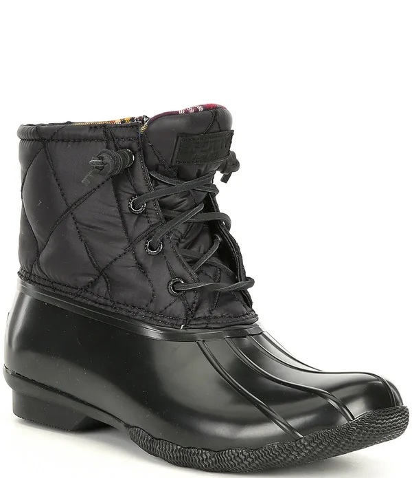 Women's Sperry Saltwater Nylon Quilted Duck Boot Black - Size 5.5M