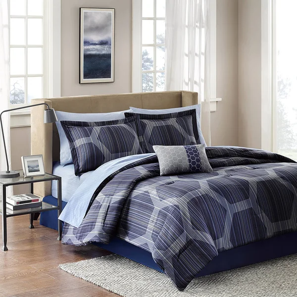 Madison Park Essentials - Rincon Complete Comforter and Cotton Sheet Set - Blue - Cal King