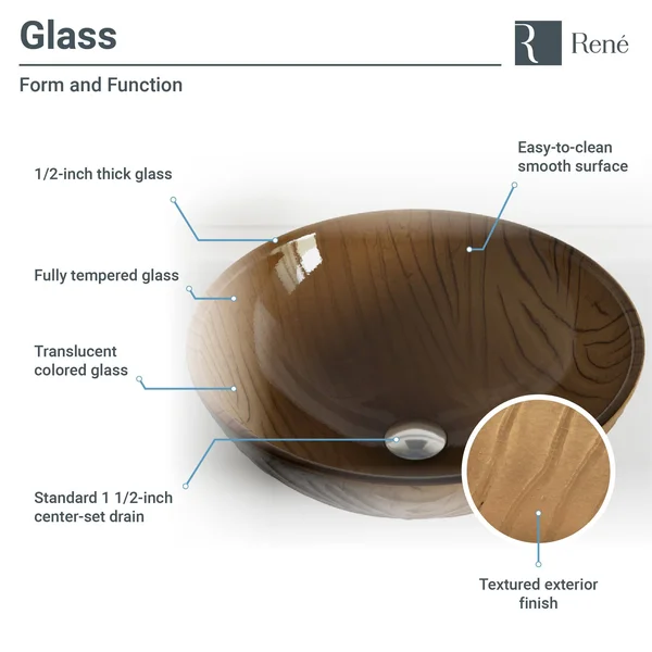Rene R5-5025-R9-7007 16-5/8x22 Glass Vessel Bathroom Sink with Vessel Faucet Sink Beach Sand - Chrome