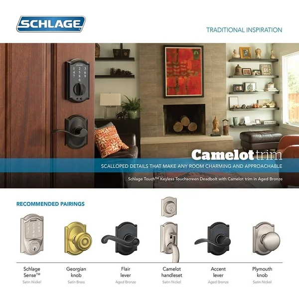 Schlage FE595 CAM/ACC Camelot Keypad Flex-Lock Entry Leverset with Accent Lever