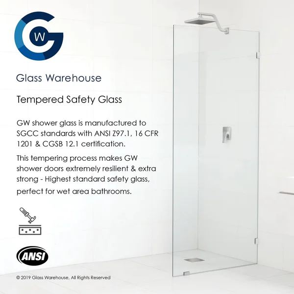 Glass Warehouse 78x22 x 38.75x22 Frameless Shower Door - Wall Hinge - Polished Chrome