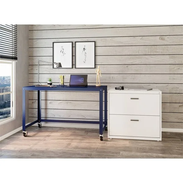 Space Solutions Ready-to-Assemble 48 inch Wide Mobile Metal Desk - Navy