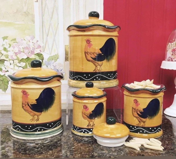 ACK Tuscany Sunshine Country Rooster, Hand Painted Canisters, Set of 4, 85701