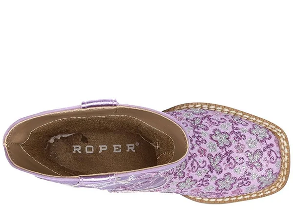 Roper Girl's Floral Glitter Purple Boots - 12