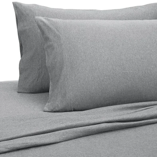 AmazonBasics Heather Jersey Sheet Set - Queen, Light Gray, 102 x 90 inches