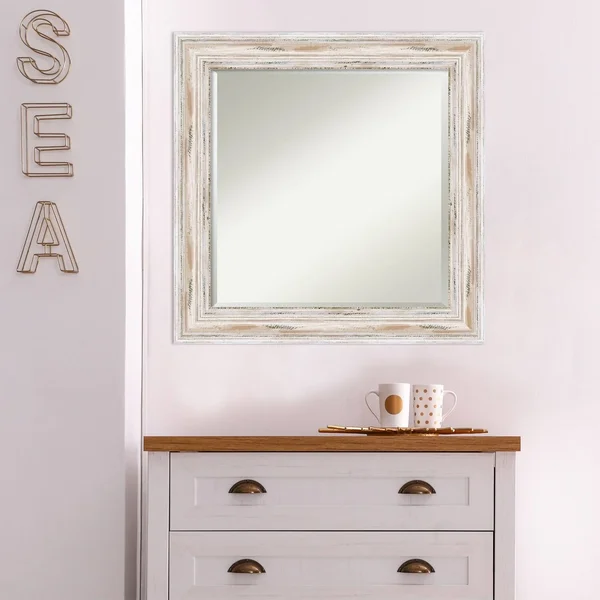 The Gray Barn Wilset Square White Wash Wall Mirror - 25 x 25 - 25.12 x 25.12 x 1.971 Inches Deep