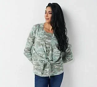 Belle by Kim Gravel Printed Slub Knit Shrug and Tank Set - Size XX-Small, Green Camo