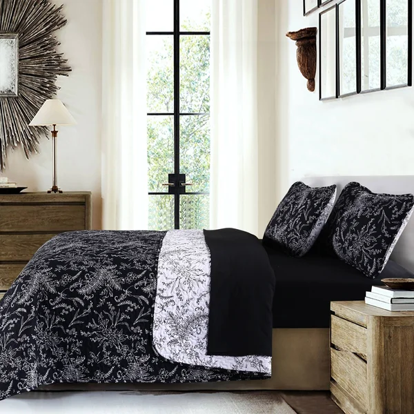 Lightweight Reversible Winter Brush Floral Patterned Quilt Set by Southshore Fine Linens Teal Full - Queen 3 Piece