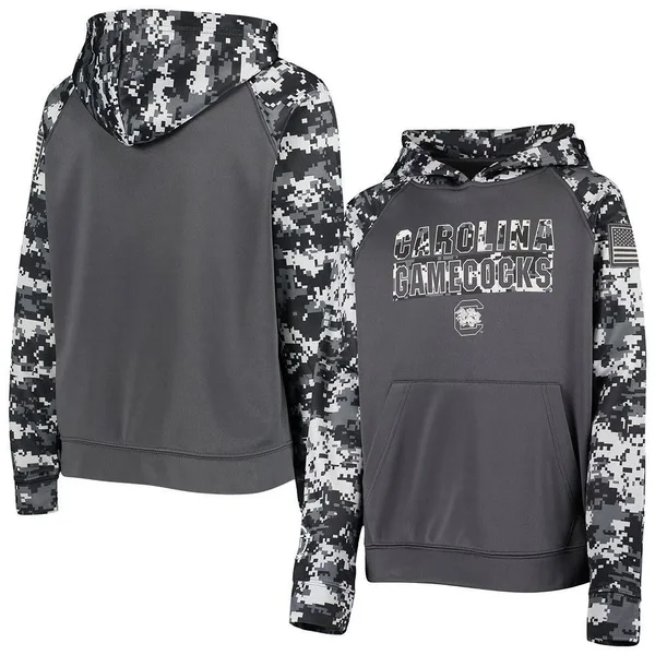 Colosseum South Carolina Gamecocks Youth Charcoal OHT Military Appreciation Digital Camo Raglan Pullover Hoodie Size: Extra Larg