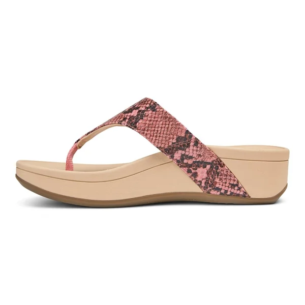 Vionic Pacific Naples - Women's Platform Sandal Pink Snake - 9 Medium