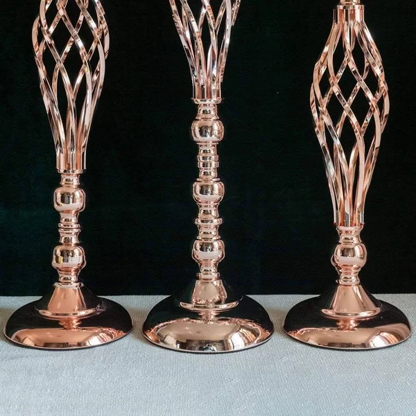 Balsacircle 2 Pcs 26 inch Tall Rose Gold Metal Candle Holder Vase Centerpieces - Pink