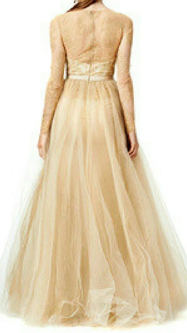Marchesa Notte Stunning Exclusive Gold Lace Tulle Runway Dress Gown US 2