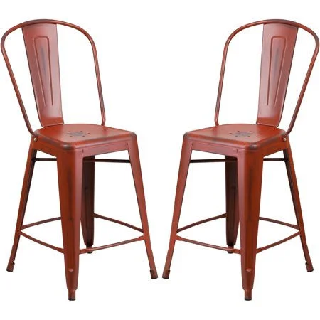 A Line Furniture Distressed Red Metal Counter Height Stool 4 Stools