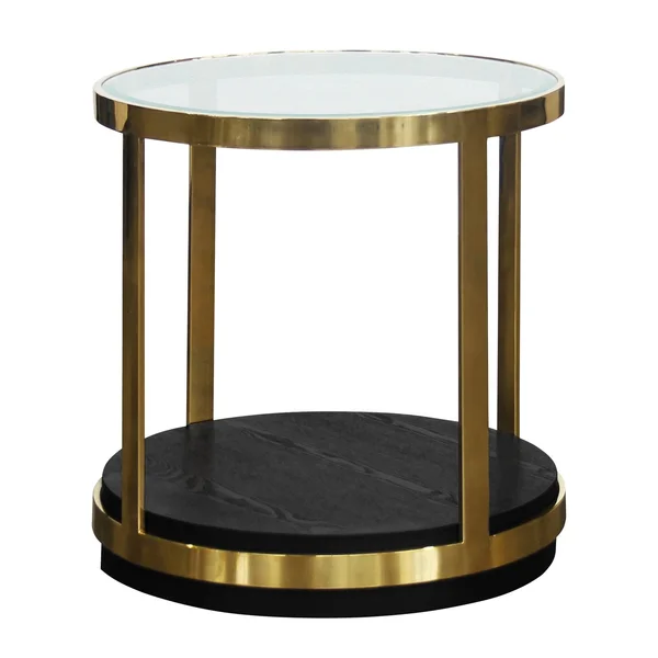 Armen Living Hattie Glass Top End Table with Brushed Gold Legs