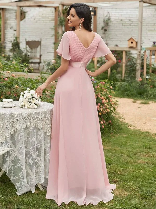 Flutter Sleeves Long Empire Waist Evening Dress Adult Female Polyester