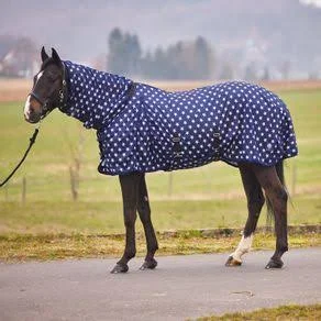 Horze Combo Neck Fly Sheet w/Belly Wrap - Navy/White Star Print