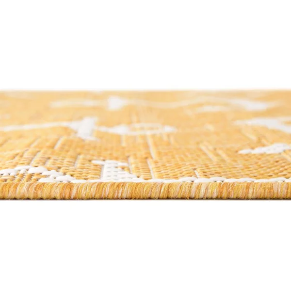Outdoor Coastal 5 ft Square Yellow Area Rug Indoor Outdoor Rug