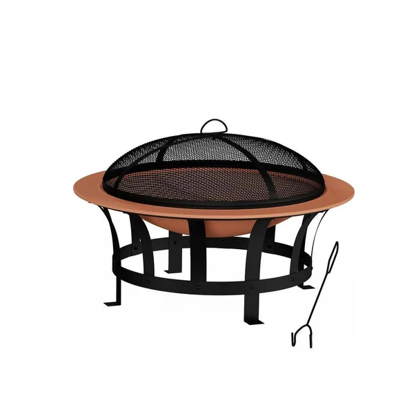 Pure Garden 30 in. W x 20 in. H Round Steel Wood Burning Outdoor Deep Fire Pit in Copper/Black with Grilling Grate, Multi-Colore