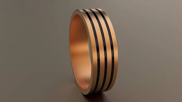 Brushed Rose Gold 6mm Triple Black Groove Wedding Band 10kt - 10.25