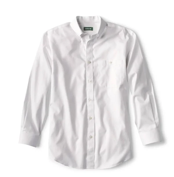 Men's Pure Cotton Wrinkle-Free Pinpoint Oxford Long-Sleeved Shirt - White, Size Large, Orvis
