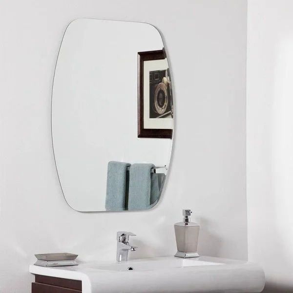 Decor Wonderland Sydney Mini 22 in. x 28 in. Oval Beveled Frameless Bathroom Vanity Mirror with Dual Mounting Brackets - Silver