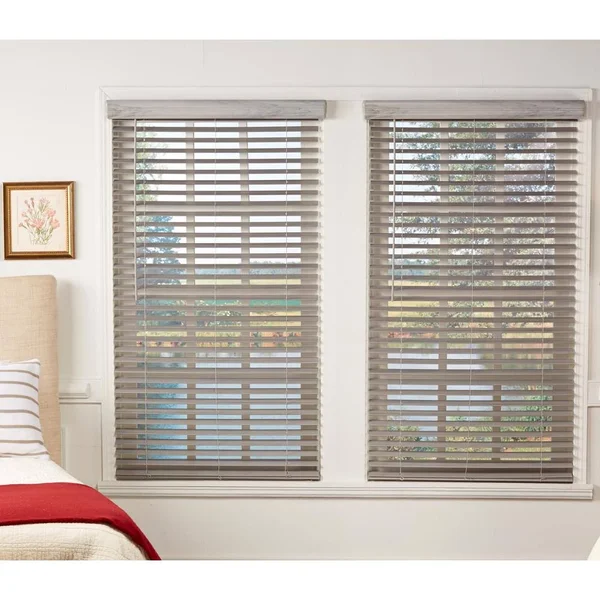 Perfect Lift Window Treatment Room Darkening Driftwood Gray 2 in. Cordless Faux Wood Blind 52.75 in. W x 72 in. L(Actual Size: 5