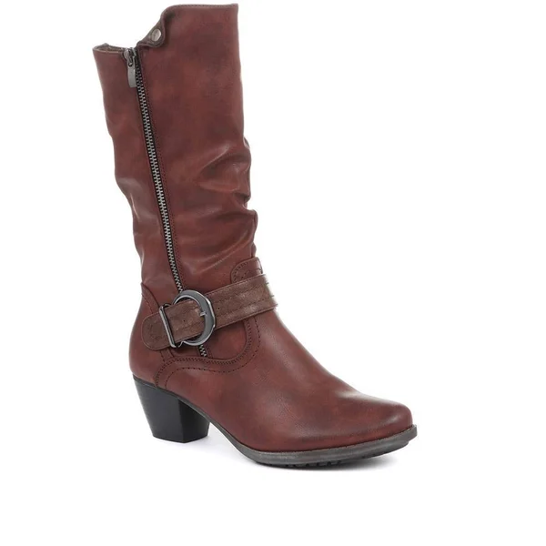 Pavers Women's Lightweight Calf Boot with Buckle - Burgundy - US 05