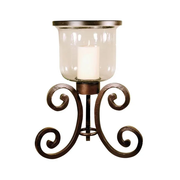 23.8 inch Rust Arched Decorative Base Hurricane Candleholder Made of Glass/Metal in Rustic/Clear Color and Holds 1 Candle - 2499