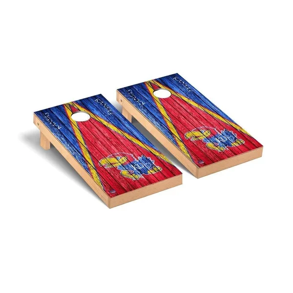 Kansas Jayhawks 2& x 4& Weathered Triangle Cornhole Board Set