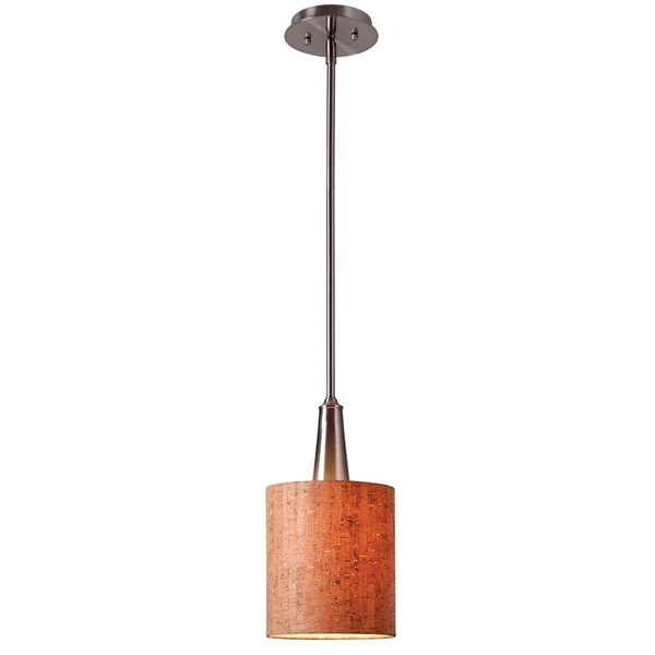Kenroy Home Bulletin 1-Light Brushed Steel Ceiling Mini Pendant with Cork Shade 93011BS