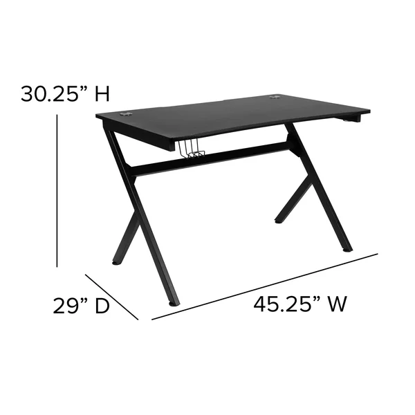 Flash Furniture Black Gaming Desk and Black Footrest Reclining Gaming Chair Set with Cup Holder, Headphone Hook & 2 Wire Man