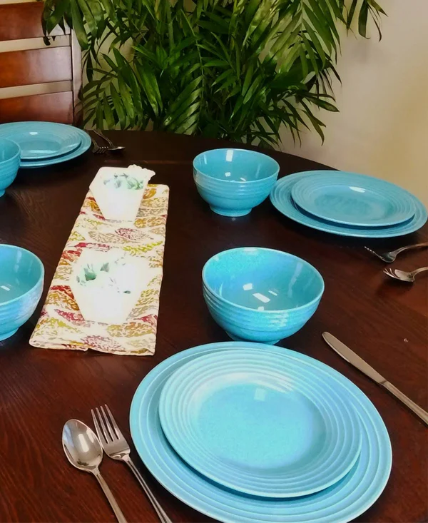 Gibson Home 12 PC Turquoise Plaza Cafe Dinnerware Set