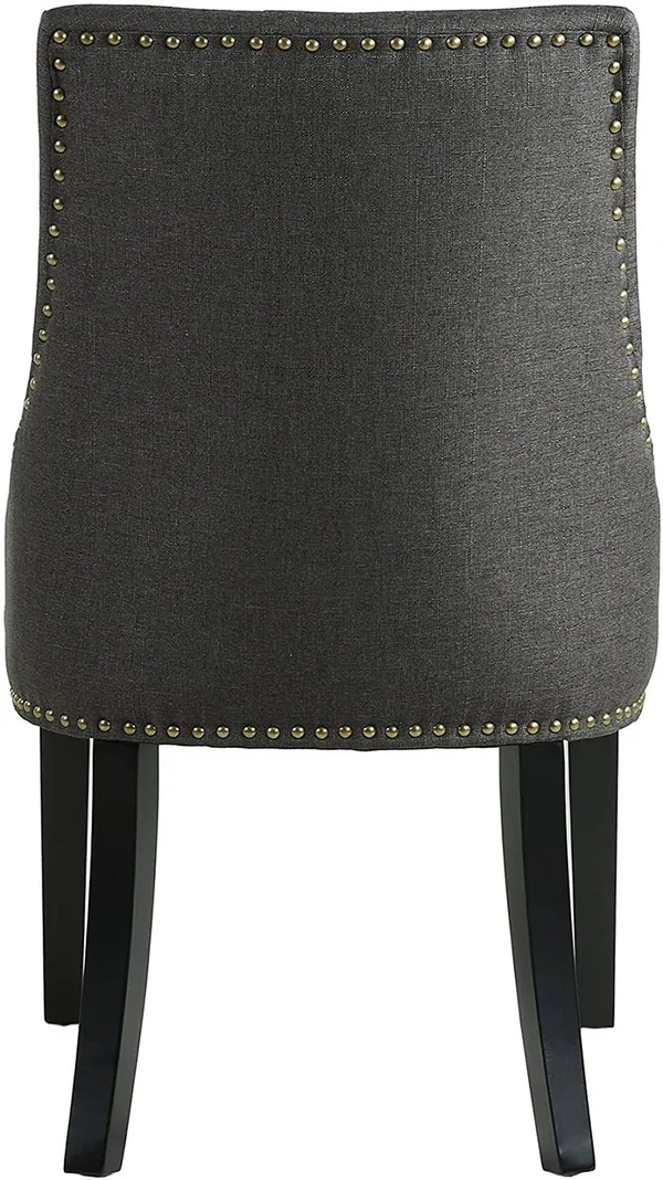 LSSBOUGHT Set of 2 Fabric Dining Chairs Leisure Padded Chairs with Black Solid Wooden Legs - Nailed Trim, Charcoal