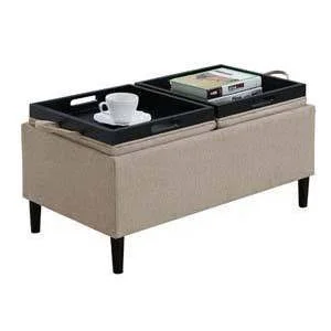Designs4Comfort Magnolia Storage Ottoman with Fabric Trays Soft Beige - Breighton Home
