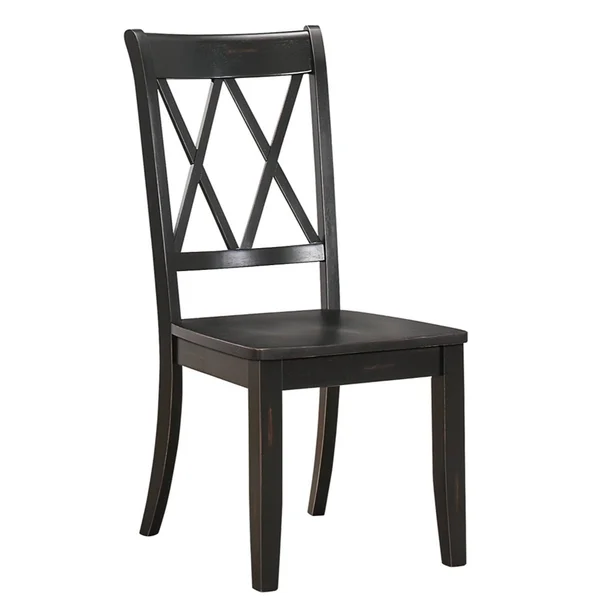 Pine Veneer Side Chair with Double X-Cross BACK, Black, Set of 2