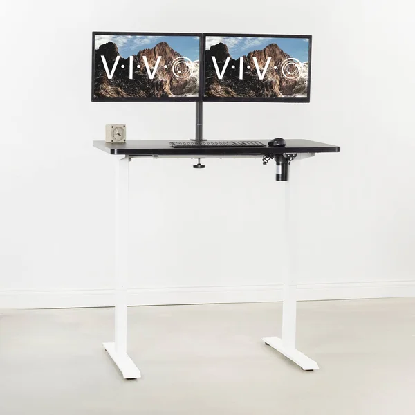 Vivo Electric 43” x 24” Stand Up Desk Workstation - Black Table Top, White Frame