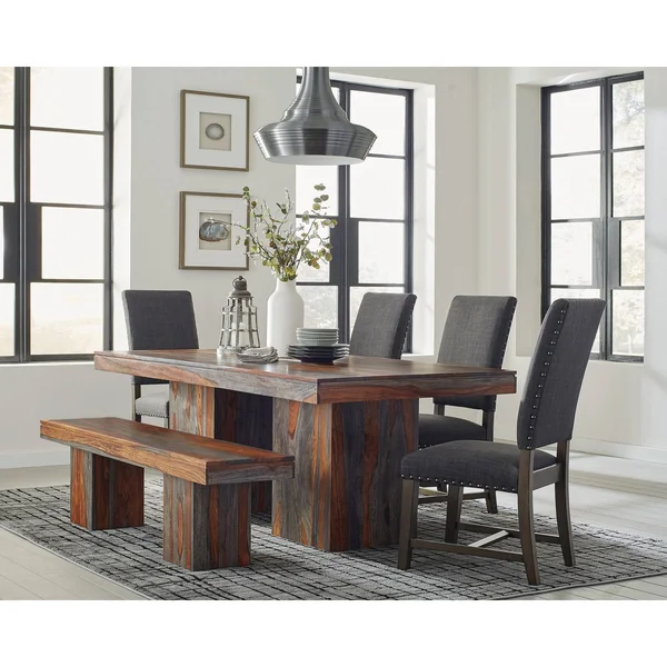 CDecor Telman Grey Sheesham Double Pedestal Bench - Wood - Wood