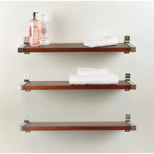 Industrial Modern 3-Piece Wood Wall Shelf Set - 44 x 7.75 - Ebony
