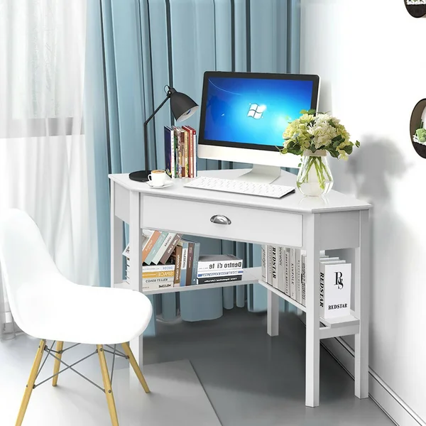 Costway Corner Computer Desk Laptop Writing Table Wood Workstation Home Office Furniture - White