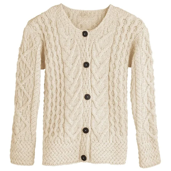 Aran Woollen Mills Women's Button Down Sweater - Aileen Aran Cardigan - Blue