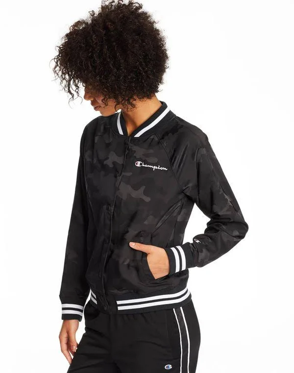 Champion Life Women's Bomber Camo Jacket, Block Arch Logo Black XL