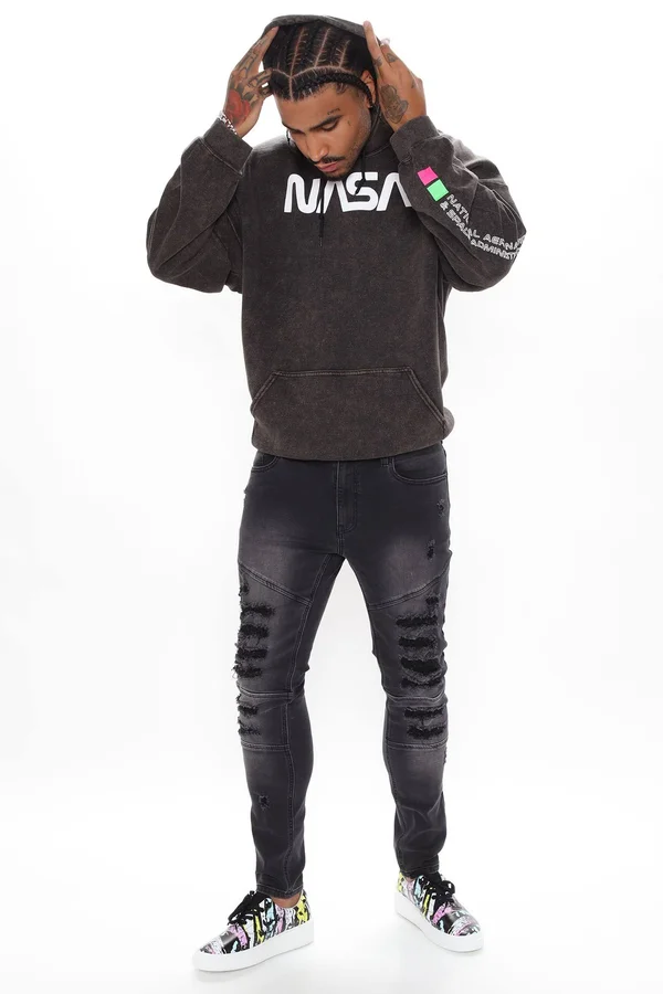 Mens NASA Exploration Hoodie in Black Wash Size Medium by Fashion Nova