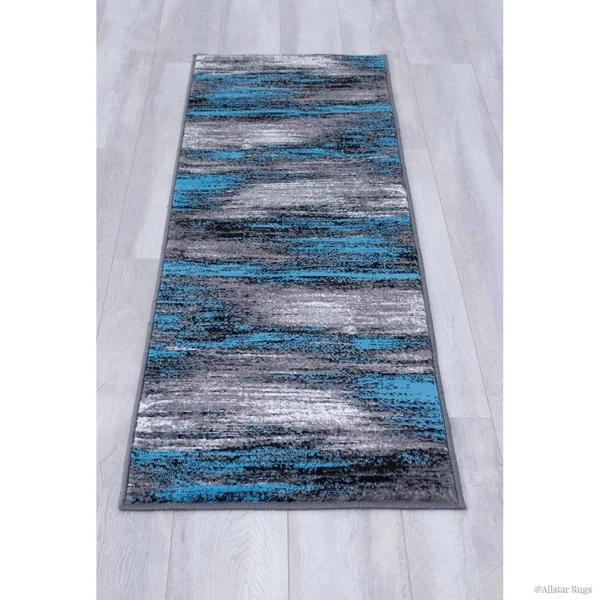 Allstar Blue Exclusive Modern Brush Streak Design Rug - 7& 10x22 x 10&