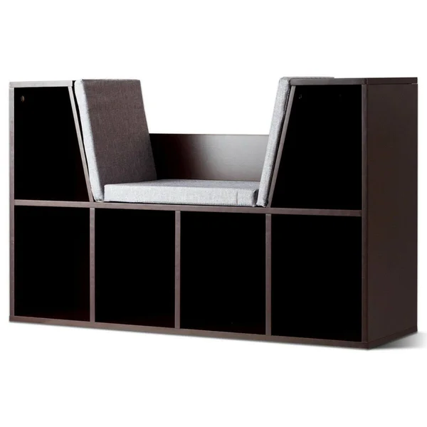 Costway 6-Cubby Kid Storage Bookcase Cushioned Reading Nook-Brown