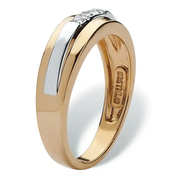 Men's Diamond Accent Two-Tone Band in 18K Yellow Gold Over Sterling Silver