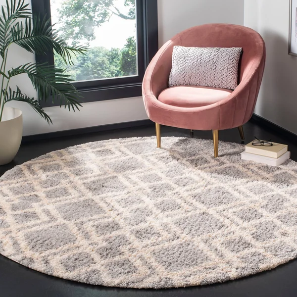 Safavieh Berber Shag Rug Collection BER213G - Grey - Cream - 8& x 8& Round